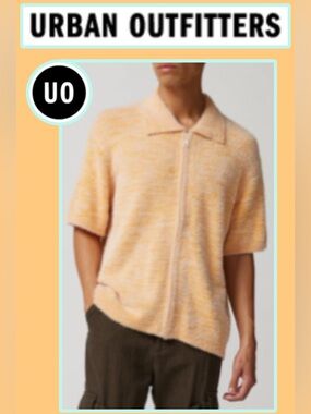 🆕 Urban Outfitters Standard Cloth Gold Fuzzy Polo Sweater/Cardigan